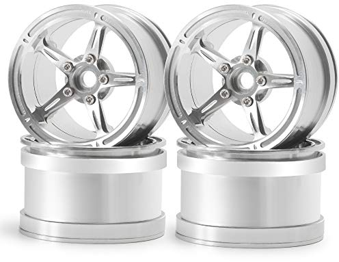 XUNJIAJIE 4 Stück Aluminum Alloy 2.2 Zoll RC Felge Felgenringe Beadlock Radfelge für 1/10th RC Crawler Axial Wraith Modell-Auto (Silber)