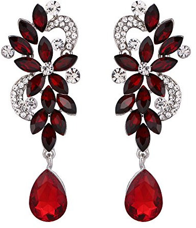 Clearine Damen Ohrringe Böhmisch Kristall Blume Hochzeit Braut Chandelier Tropfen Bling Dangle Statement Ohrringe Rot