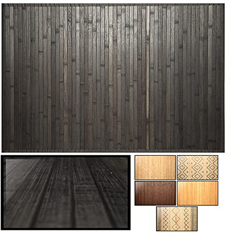 LucaHome – Alfombra bambú Uganda Ideal para Interior, Alfombra bambú para Cocina, salón, despacho, Dormitorio con Cenefa, Alfombra de bambú Antideslizante (Dark Grey, 60x90cm)