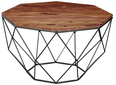 Wohnling Couchtisch Sheesham Massivholz/Metall 56 x 40 x 56 cm, Wohnzimmertisch Massiv Braun, Sofatisch Modern Holztisch, Tisch Wohnzimmer Industrial