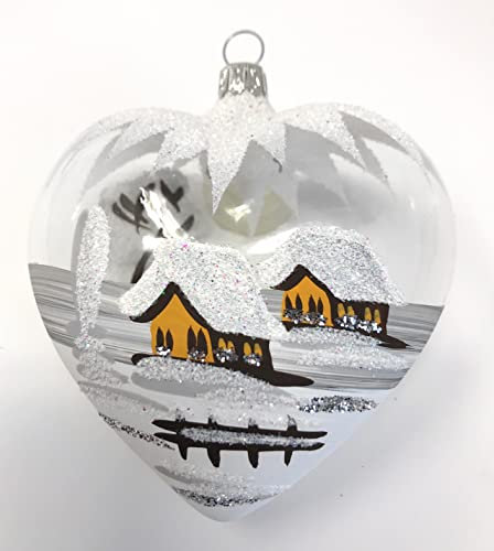 Generisch Maxi Glas Herz Baumbehang Christbaumschmuck Liebe Glasschmuck Handarbeit Lauscha, : transparent - Weiss