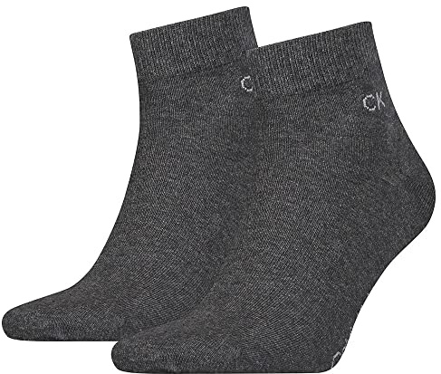 Calvin Klein mens Casual Flat Knit Cotton Men's Quarter Socks 2 pack Quarter, dark grey melange, 39/42