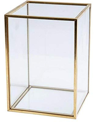 bulrusely Make Up Organizer Beauty Halfter Kosmetik Organizer Gold, Transparenter Glas Make Up Pinsel Aufbewahrungskiste Luxus Kosmetik Aufbewahrungsbox Für Nagellack, Lippenstifte Und Kosmetikpinsel
