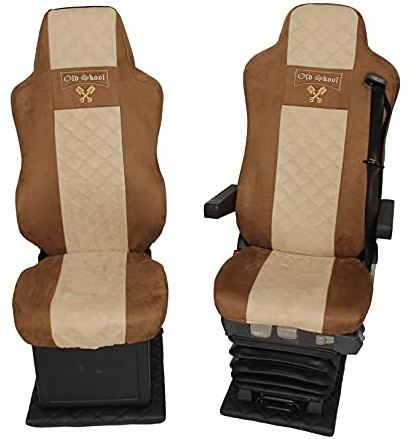 Adomo LKW Sitzbezüge für Man TGX, TGA, TGS, TGL, TGM bis 2020 mit 1 Gurt braun beige Old Skool