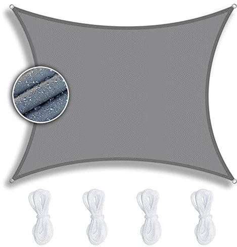 Tenda A Vela Quadrato 3X4M, per Esterni Hdpe Traspirante Giardino Terrazza Piscina Tenda da Sole per Esterno A Caduta -Grigio Chiaro