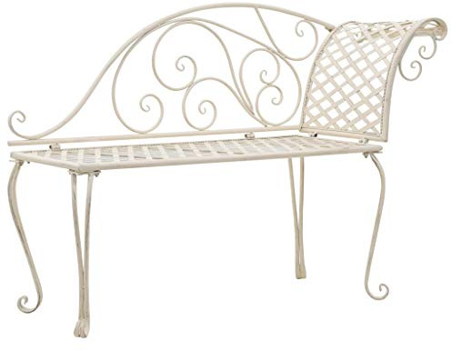 Garten-Chaiselongue,Gartenbank Parkbank Eisenbank Gartenmöbel Stahlrahmen, Ruhebank mit Rückenlehnen, Sitzbank aus Gusseisen, Metallbank (Bronze) 128 cm Metall Antik Weiß