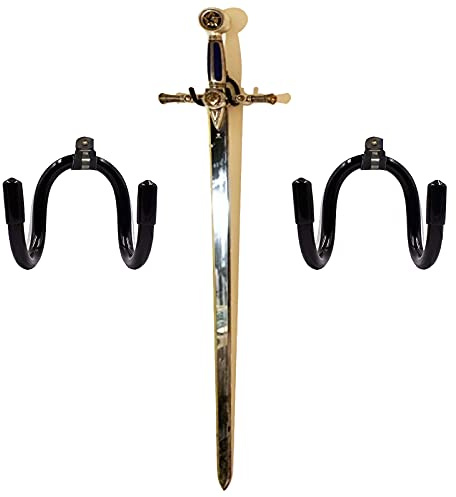 Flexible Adjustable Wall Hook Sword Hanger Display - Universal Holder for Sword, Dagger, Axe, Keyblade - Vertical/Horizontal Display - Sturdy Enough - 2 Pack
