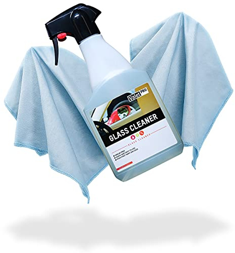 detailmate Auto Glasreinigungsset | ValetPRO Glass Cleaner 500ml + 2X ValetPRO Glasreinigungstücher | Für eine streifenfreie Reinigung von Glas oder Spiegeln