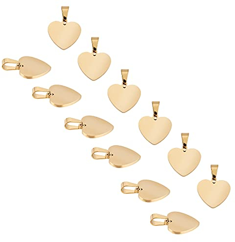 UNICRAFTALE 16pcs Herz Gravierbar Anhänger Golden Smooth Rohlinge Heart Charms Edelstahl Stamping Herz Metall Anhänger Valentinstag Charms Für Halskette Schmuckherstellung 16mm, 5x3 mm Loch