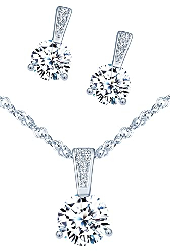 MOOFUN Zirkonia Halskette Ohrringe 925 Sterling Silber Damen Schmuck Kette Ohrstecker Ohrhänger Set Edle Verpackung Geschenke für Sie Fra Frauen Freundin Mama Geburtstag Weihnachtstag Valentinstag