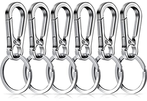 Lushly 6 Stück Carabiner Hooks with Removable Key Ring, Sturdy Hook, Metall-Karabinerhaken, Lobster Clasps Rings, Karabiner-Clip Silver für Hängende Schlüssel Kunsthandwerk Dekorationen, 1,2x2,4 Zoll