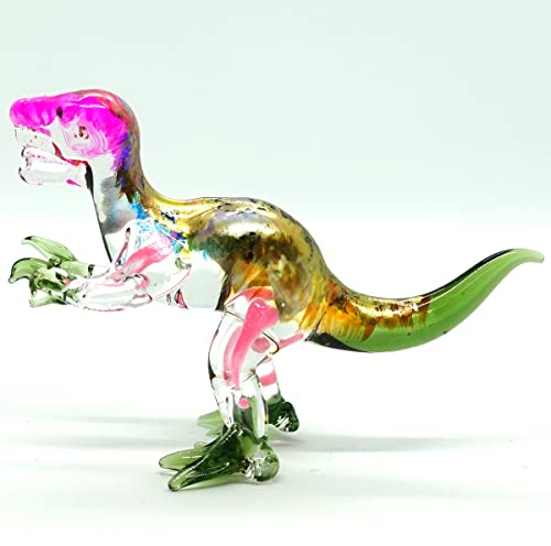 Sansukjai T-rex Tyrannosaurus Dinosaurier, kleine Miniatur-Figuren, handbemalt, mundgeblasenes Glas, Kunst, Tiere, Sammlerstück, Geschenk, Heimdekoration (mehrfarbig)