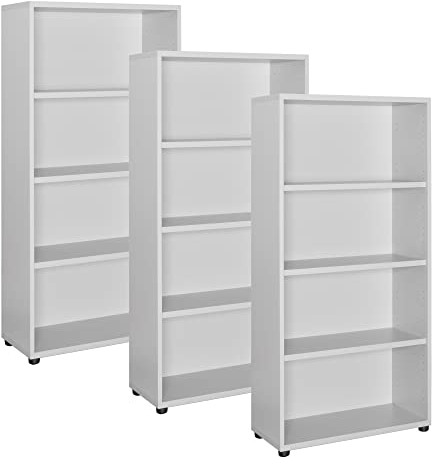 goodsforbusiness GmbH 3er Set Aktenregale 4 Ordnerhöhen lichtgrau 72x35x150cm Aktenordnerregal aus Holz mit 25mm Böden, stabiles Lagerregal oder Bücherregal