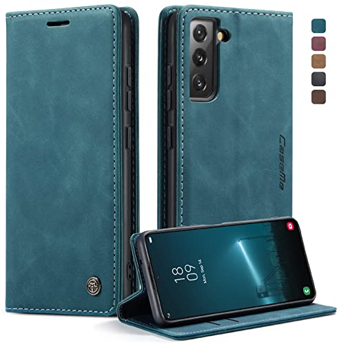 caseme Handyhülle für Samsung Galaxy S22 5G Hülle Premium Leder Klappbar Flip Case Magnet Kartenfach Standfunktion Tasche Schutzhülle für Samsung Galaxy S22 5G (6.1 Zoll) - Blaugrün