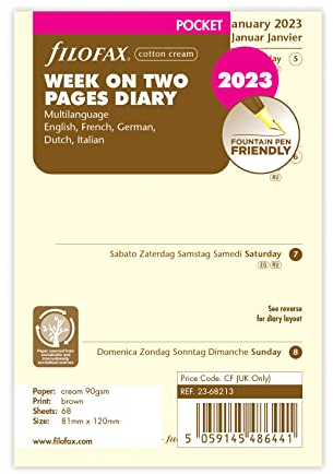 Filofax Taschenkalender 2023, 5 Sprachen, Baumwolle, cremefarben