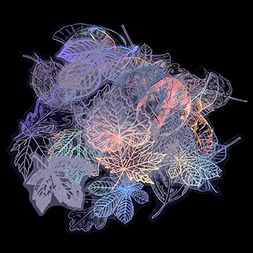 KINBOM 45 Stück Holografische Aufkleber, PET Wasserdichte Glitzer Kunstharz Aufkleber Unkrau Harz Aufkleber Transparent für Scrapbooking Tagebuch Tagesplaner Wasserflasche (Blatt)