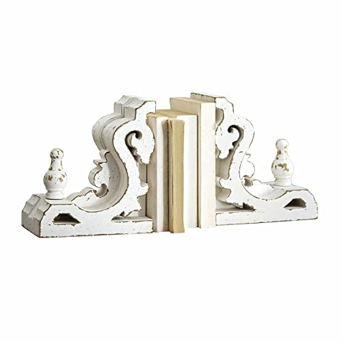 Loberon Buchstütze 2er Set Sami, ornamentale Form, handgedrechselt, feines Antik-Finish, Dekoration, Buchhalterung, Pinienholz, antikweiß