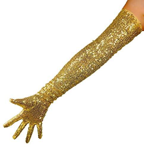 DooWay Damen-Handschuhe, sexy Opern-Pailletten, 70 cm, Burgunderrot, glitzernd, für Party, Cocktail, Abend, Handschuhe, gold, 38