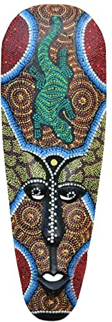 Wogeka - 50 cm Dotpaint Gecko Wand-Maske - im Ethno Style Afrika aus Holz als Geschenk-Idee zu Weihnachten Geburtstag Dekoration - Handarbeit Schnitzerei von Bali Maske99
