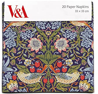 Museums & Galleries Lot de 20 Serviettes de Table en Papier Motif Strawberry Thief par William Morris