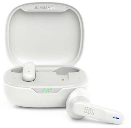 JBL Vibe Flex, écouteurs sans Fil Bluetooth, Pilotes 12 mm, Lecture 32 Heures, résistant à l'eau et à la poussière IP54 - Blanc