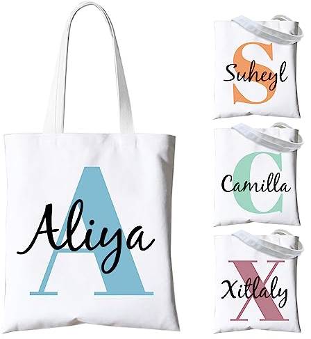 FROKIK Personnalisable Tote bag, Sac en Toile Avec Nom et Texte Personnalisés, Sac Tissu, Coton Cabas Réutilisable.
