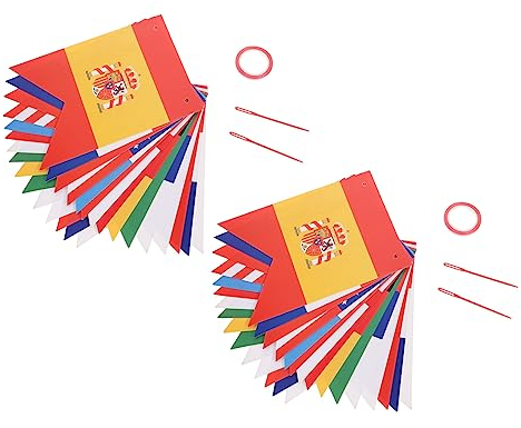 GANAZONO 4 Stück Wm-Flagge Welt Flaggenbanner Eröffnungsbanner Wimpelkette Mit Mehreren Länderflaggen Internationale Wimpelketten Logo Spanische Flagge Spanien-Flagge Europa Papier Fußball
