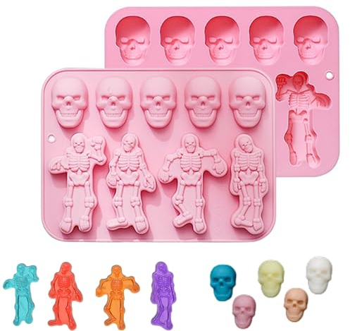 PTaizjjz 1 moule en silicone pour Halloween, moule à gâteau en forme d'os de crâne, moule à chocolat à 9 cavités pour fête d'Halloween