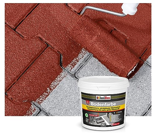 Isolbau Bodenfarbe - 7 kg - Boden- und Betonfarbe für Keller. Garage. Werkstatt - Wasserfeste Bodenbeschichtung für innen & außen - Rustikalrot (RAL)