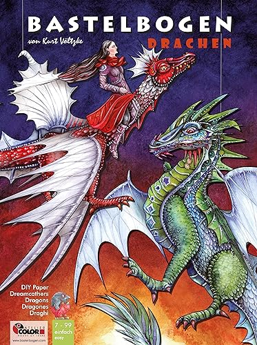 Drachen Bastelbogen Traumfänger zum Basteln & Aufhängen aus Papier: Zwei Fantasy Drachenfiguren zum Ausschneiden, Mobile für Kinder 7+ DIY Deko