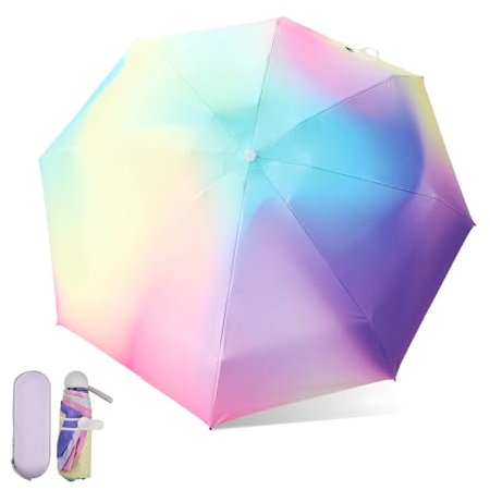 Vesaneae Parapluie Pliant avec 8 Côtes - Mini Protection Anti-UV Portable avec Boîte à Capsules, Résistant au Vent pour Femme