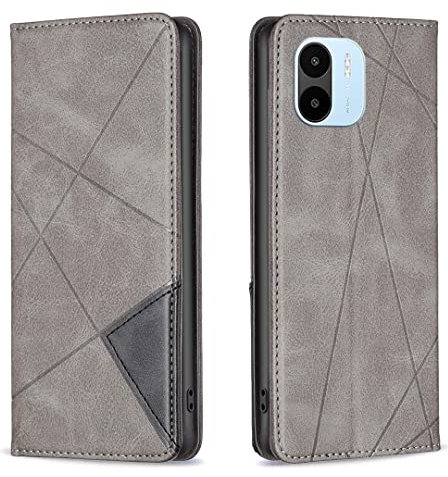 Posanter Kompatibel mit Xiaomi Redmi A1/Redmi A2 Hülle, Handyhülle Xiaomi Redmi A1/Redmi A2, PU Leder Brieftasche Flip Handytasche Schutzhülle Klapphülle mit Magnetisch Kartenfach (Grau)