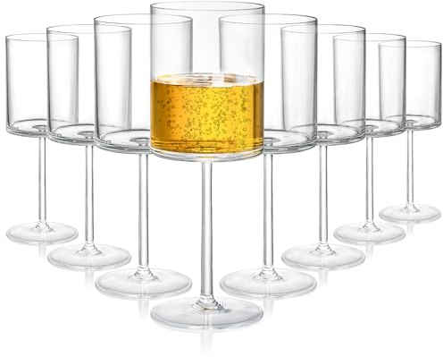 Elsjoy Set of 8 Acrylic Square Wine Glass, 14 oz Unbreakable Wine Glasses with Long Stem Reusable Cylinder Red Wine Goblet, Shatterproof Wine Stemware for Party, Dinner, Wedding