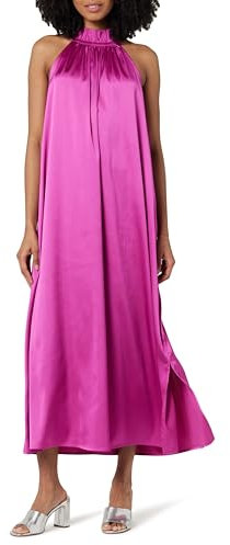 The Drop Arlette Abito lungo da donna elasticizzato effetto seta, con scollo all'americana, viola Wild, XL