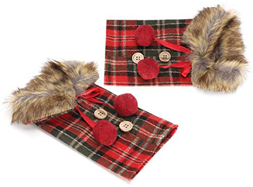 2PCS Housse De Sac De Bouteille De Vin Rouge De Noël, Pull Fait à la Main Tricoté à Carreaux Vêtements De Bouteille De Vin Fausse Fourrure Sacs De Poche De Bouteille De Vin Pour la Décoration De Fête