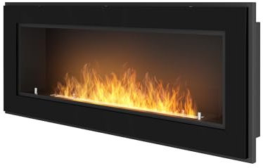 OutInFire, Bioethanol-Kamin zur Wandmontage, Kamin aus Stahl mit schwarzem Rahmen, 120 x 49 cm