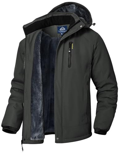 donhobo Herren Skijacke Wasserdicht Winddichte Winterjacke Warme Fleece-Futter Outdoor Übergangsjacke mit Abnehmbarer Kapuze, Dunkelgrau, XXL