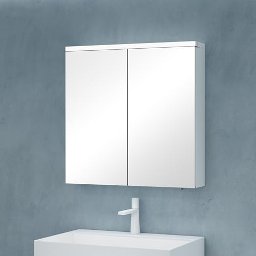 doporro Spiegelschrank Wandspiegel mit LED-Beleuchtung BxTxH 70x15x70 cm Hängeschrank für Badezimmer Matt Weiß Spiegelschrank03