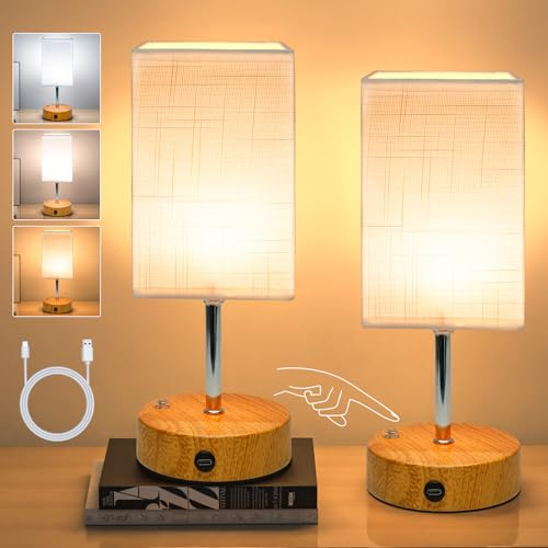 TRUMPETS Kabellos Akku Nachttischlampe Touch Dimmbar 3 Farbtemperaturen Stufenloses Dimmen, nachtlicht dimmbar ohne kabel USB-C 6000mAh für Wohnzimmer, Schlafzimmer (ohne Adapter) (2 Stück)