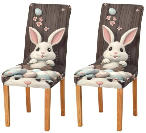 JUMBEAR Stuhlhussen mit niedlichem Hasenmotiv für Esszimmer, dehnbar, abnehmbar, waschbar, Küchenstuhlbezug, dekorativer Sitzschutz, 4 Stück