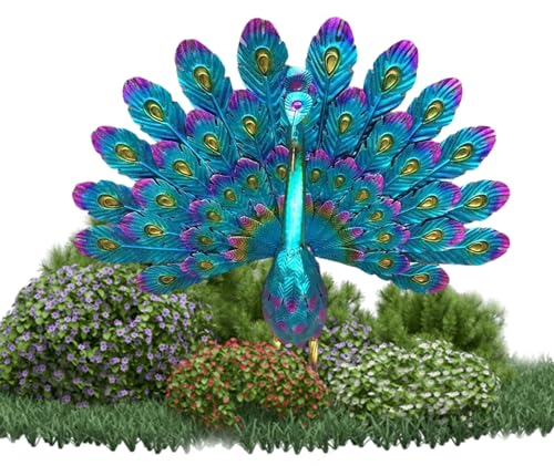 Banziaju Pfauengarten Ornamente, Gartenschmuck Outdoor Peacock Statue Skulpturen Metall Vogelkunst Dekoration für Garten Veranda Terrasse Rasen Outdoor Statuen Statuen