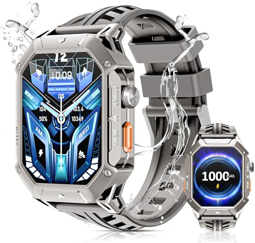 Bambooinn X1 Smartwatch Herren, 1000 mAh 30 Tage Akkulaufzeit, 2,13 Zoll AMOLED Always-On Display, 5ATM Militär mit Telefonfunktion Schlafüberwachung SpO2 Kompass Luftdruck, 103+ Sportmodi