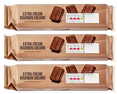 Premium Extra Cream Bourbon Creams, Chocolate Flavoured Biscuits - Set of 3 x 165g Packs