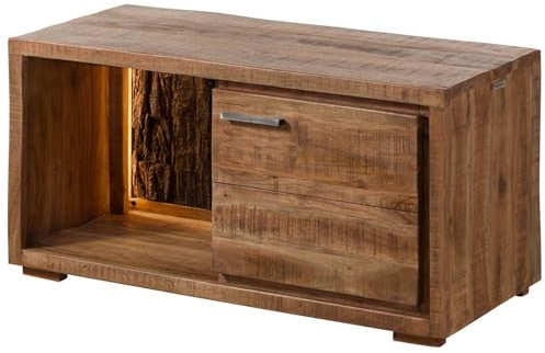 Massivmoebel24.de Kommode Akazie 88x40x45 Natur lackiert BARK #124, Farbe:Natur lackiert, Größe:88x40x45 cm (BxTxH)
