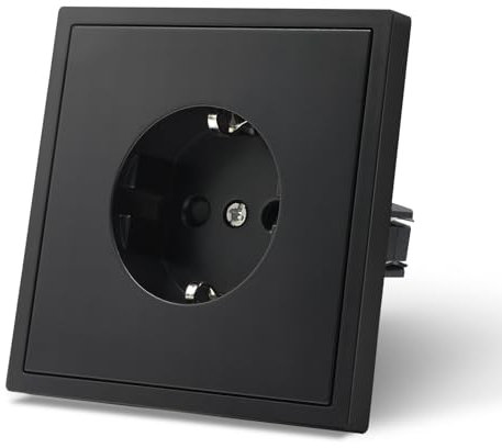 MVAVA Schuko Steckdose EU-Standard, 1 Fach Unterputz Steckdose, 80mm x 80mm Steckdosen, Einfache Installation, 3-Draht Erforderlich, Schwarz