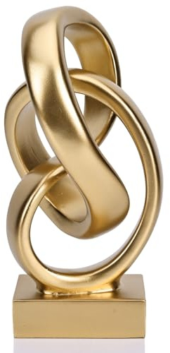 DOVDOV Abstrakte Goldknotenstatue, geometrisches Knoten-Dekor, Gold-Dekor auf Regal, Bücherregal, Arbeitsplatte für Wohnzimmer, Couchtisch, Büro, Couchtisch, Diele, Schreibtisch, dekoratives Ornament