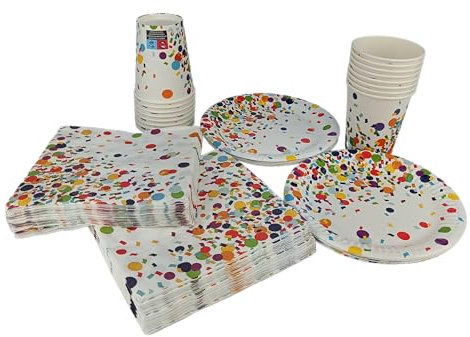 Set di stoviglie usa e getta, bicchieri, tovaglioli, piatti di carta, compostabili, biodegradabili, per campeggio, compleanno dei bambini, feste (72)