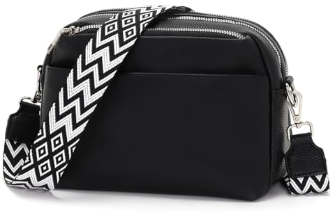 Zyig umhängetasche damen klein handtasche damen leder crossbody bag damen schwarz mit 3.5cm Breitem Schultergurt 8 fächern
