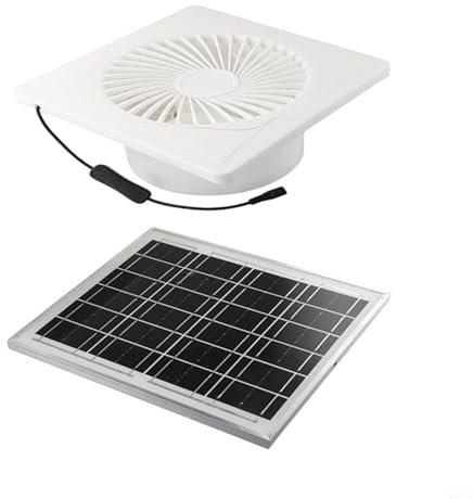 Entgoinggo Solar 12V DC Exhaust Fan, Fire Resistant Wear-resistant One-way Valve Design Exhaust Fan, Home Kitchen Bathroom Extractor Fan(6 inch)