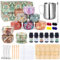 Kit Candele Fai Da Te, Cera per Candele Fai Da Te, DIY Set Regalo per Candele, 480g Cera Soia, 9 Candele Barattoli, 6 Oli Profumati, 100 Stoppini, 112 Adesivi
